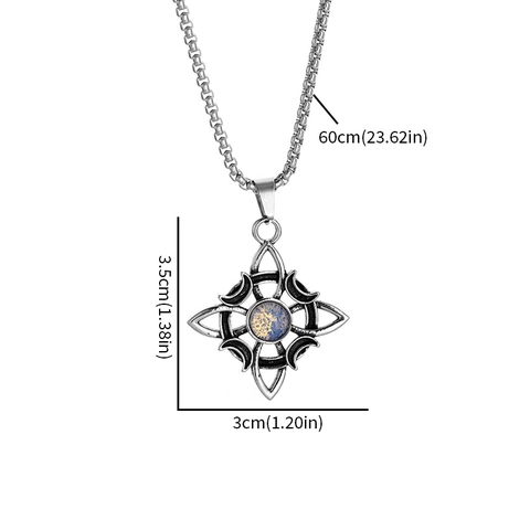 Vintage Witch's Knot Pendant Necklace For Women Men Retro Alloy Inlaid Moonstone Celestial Crescent Moon Star Jewelry