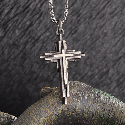 Vintage Mehrlagige Kreuz Anhänger Halskette Für Herren Damen Industrie Gothic Legierung Box Kette Schmuck Personalisiertes Geschenk