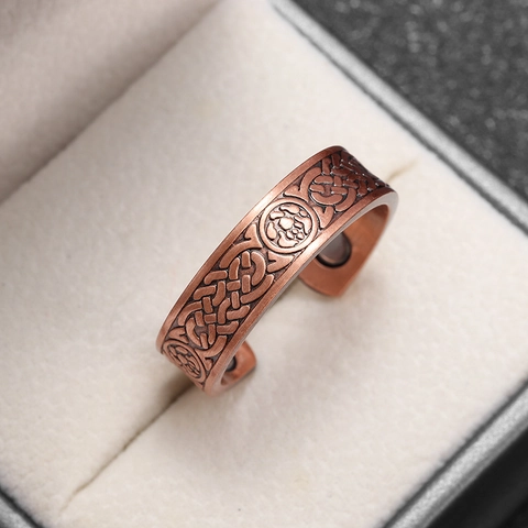 Anello per Magnetoterapia in Rame Vintage Nodo Celtico Regolabile Aperto per Uomo Donna Gioielli Curativi Etnici