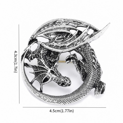 Vintage Alloy Dragon Brooch For Men Women Antique Silver Plated Animal Shape Breastpin Retro Suit Lapel Pin Fashion Jewelry