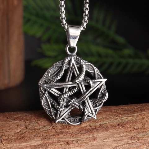 Vintage Gotisch Pentagram Slang Hanger Halsketting Voor Mannen Vrouwen Antiek Zilver Legering Mystieke Box Ketting Sieraden