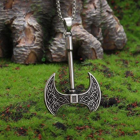 Retro Viking Celtic Axe Pendant Necklace For Men Women Antique Silver Color Alloy Hip Hop Streetwear Jewelry Nordic Knotwork Gift
