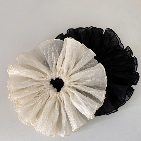 French Style Oversized Pleated Scrunchie Solid Color Fabric Large Hair Tie Elastic Hair Band For Women Hair Accessories