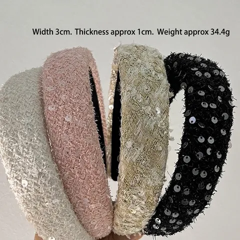 Französisch Tweed Pailletten Gepolstert Haarreif Für Damen Breiter Rand High Top Glitzer Fashion Haarschmuck Alltag Party Haarband