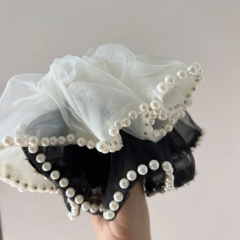 Elegante Elastico Per Capelli Grande In Organza Con Bordatura In Perle Artificiali Stile Francese Oversize Accessori Per Capelli Vintage