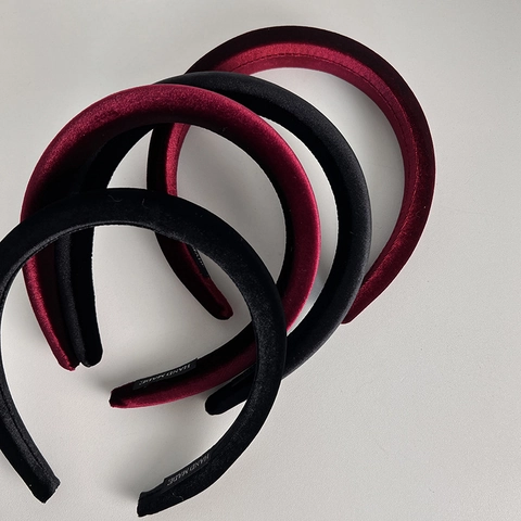 Cerchietto Imbottito in Velluto Rosso Vino Vintage Stile Hepburn Francese Donna Nero Spugna Ispessita Fascia per Capelli Elegante