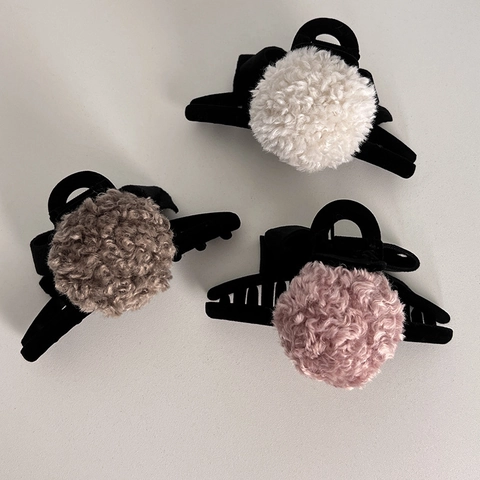 Herfst Winter Pluche Haarklem Met Strik Fluweel Grote Haarklem Pompon Elegante Haaraccessoires Voor Dames