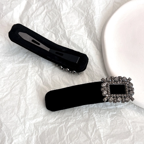 Fermaglio per Capelli in Velluto Nero Vintage Con Fibbia Quadrata in Strass Elegante Clip Laterale BB Donna Accessori Moda