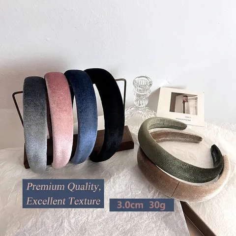 Cerchietto Donna Vintage Tinta Unita Velluto Imbottito Spugna Elegante Fascia Larga Cerchietto Alto Accessori Capelli Quotidiani