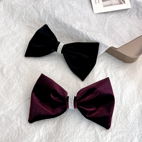Vintage Velluto Grande Fiocco Fermaglio Per Capelli Con Künstliche Perle Elegante Francese Clip A Molla Accessorio Per Matrimonio Donna