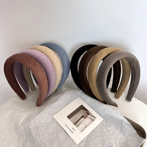Vintage Padded Sponge Headband For Women Thick Fleece Fabric Hair Hoop High Top Solid Color Fashion Hair Accessories
