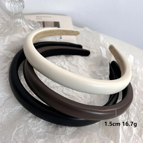 Women Minimalist Padded PU Leather Headband Vintage Solid Color Wide Hairband Elegant Daily Fashion Hair Accessories