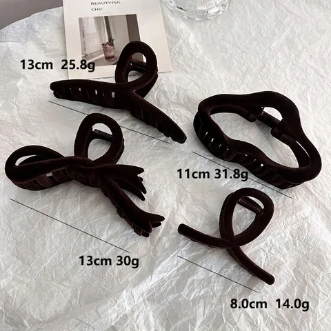 Vintage Flocked Hair Claw Clips For Women Elegant Velvet Matte Shark Clip Solid Color Geometric Large Hair Accessories