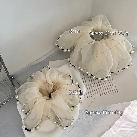 Eleganti Elastici Per Capelli In Organza Con Perle Artificiali Stile Francese In Tessuto Elastico Misure Grandi Piccole Accessori Moda Donna