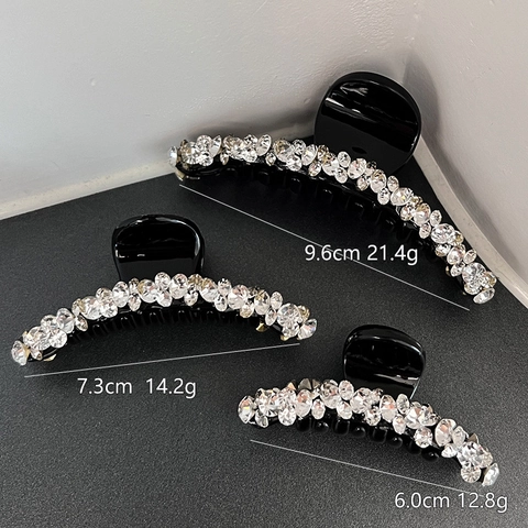 Elegant Black Resin Hair Claw Clips With Clear Rhinestones Vintage Geometric Shark Clips For Women Fashion Hair Accessories