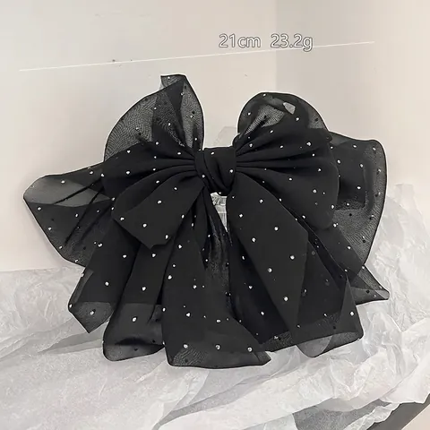 Elegante Fermaglio per Capelli con Fiocco in Rete Nera con Strass Grande Clip a Molla Accessori per Capelli Donna Matrimonio