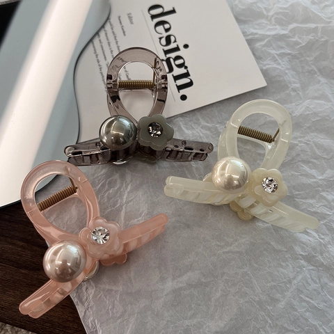 Pinza per Capelli a Fiore in Stile Coreano Elegante Tessuto Perla Artificiale Strass Accessorio per Capelli Donna Dolce Floreale