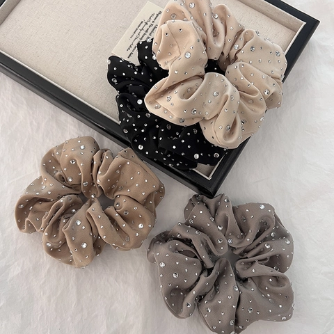 Elegante Rhinestone Haarschrunchie Stof Paardenstaarthouder Eenvoudig Hoge Elasticiteit Haarband Voor Vrouwen Dagelijks Feest