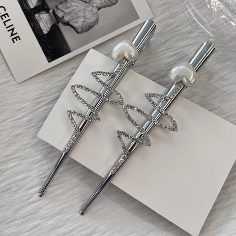 Elegante Fermaglio per Capelli in Lega d'Argento con Strass a Cuore e Onda Clip Laterale per Frangia Accessori per Capelli