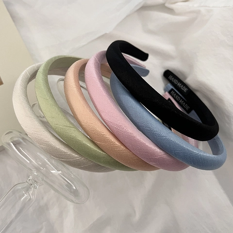Macaron Fabric Wrapped Padded Headband Handmade Soft Sponge Hair Band Simple Versatile Daily Headpiece For Women