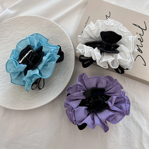 Grande Pince À Cheveux Noeud À Volants En Tissu Élégant Style Coréen Ruban Accessoire Coiffure Pour Femmes Fête Quotidien