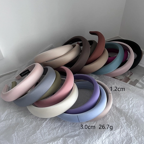 French Vintage Padded Headband For Women High Skull Top Satin Wide Thick Sponge Hair Hoop Solid Color Elegant Hair Accessories