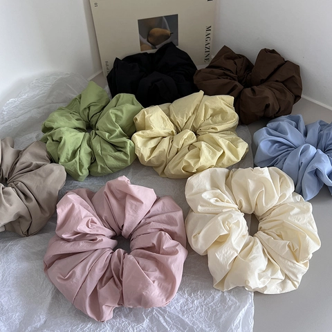 Oversized Minimalist Solid Color Padded Scrunchies French Style Large Pleated Hair Ties High Elastic Hair Rope Accessories For Women Girls