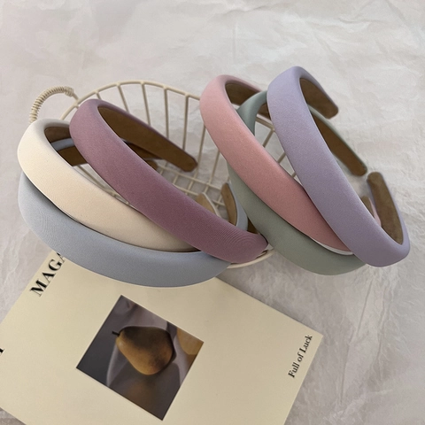 Damen Süß Macaron Farbe Verdickter Schwamm Haarreif Stoff Umwickelt Breit Puffy Haarband Mode Einfarbig Haarreifen Tägliche Kopfschmuck