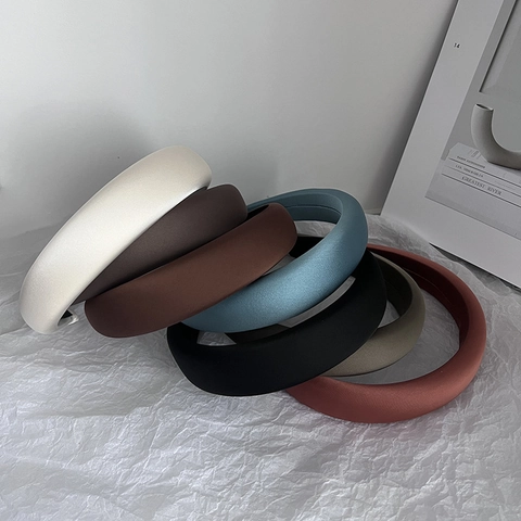French Vintage Padded Headband For Women High Skull Top Satin Wide Thick Sponge Hair Hoop Solid Color Elegant Hair Accessories