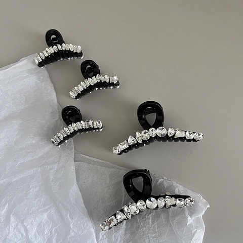 Elegante Molletta per Capelli Nera con Strass e Cristalli Geometrici Grande Piccola Misura Accessori per Capelli Moda Donna
