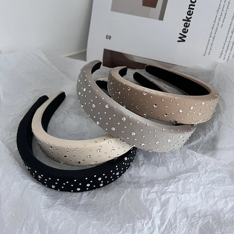Serre-tête Rembourré en Éponge Style Français pour Femme Avec Strass Élégant Couronne Haute Accessoires Cheveux Mode