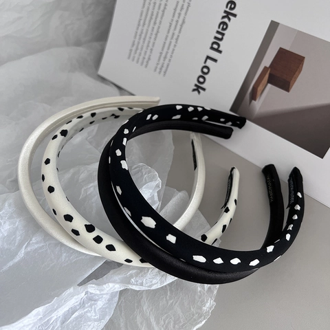Handgefertigtes Gepolstertes Satin Schwamm Stirnband Vintage Punktmuster Haarband Für Damen Mode Stoffbezogener Haarreif