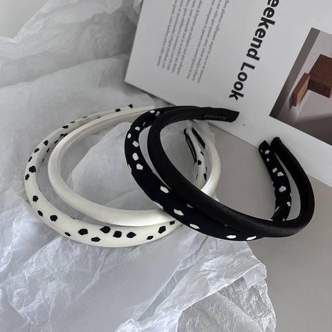 Handgefertigtes Gepolstertes Satin Schwamm Stirnband Vintage Punktmuster Haarband Für Damen Mode Stoffbezogener Haarreif