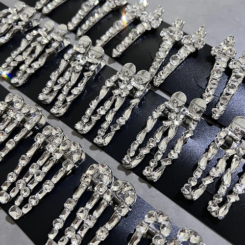 Fermaglio per Capelli a Becco d'Anatra in Lega di Strass Lucidi Elegante Barretta Laterale Argento Geometrica per Donna Gioielli per Capelli Quotidiani
