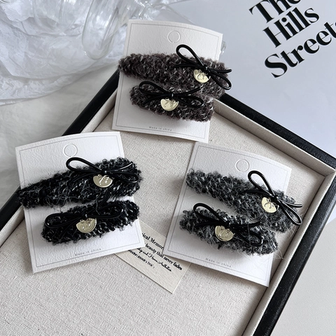 Handgemaakte Legering Polyester Pluchen Strik Haarclip Voor Dames Elegante Tweed Stof Eendenbek Clip Koreaanse Stijl Winter