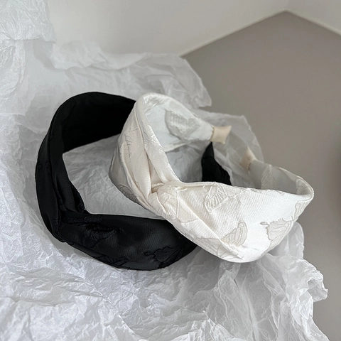 Vintage Wide Knot Headband For Women Elegant Jacquard Floral Butterfly Pattern Embroidered Fabric Hairband Fashion Hair Accessories