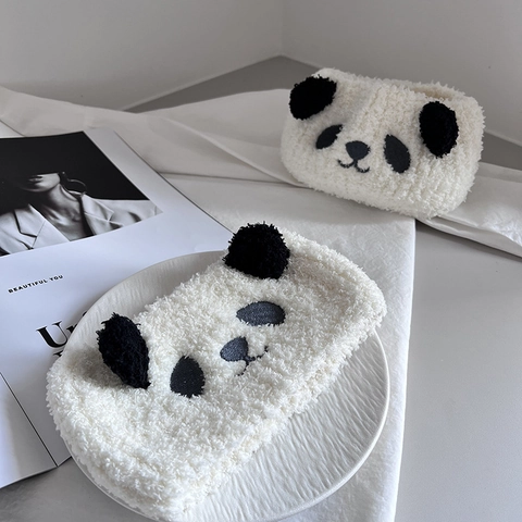 Süßes Panda Plüsch Haarband Weiches Korallenvlies Elastisches Stirnband Zum Gesichtswaschen Make-up Damen Mädchen Haarschmuck