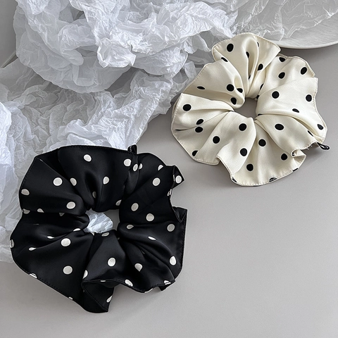French Vintage Satin Polka Dot Scrunchies High Elastic Large Hair Tie For Women Stylish Commute Hair Accessories