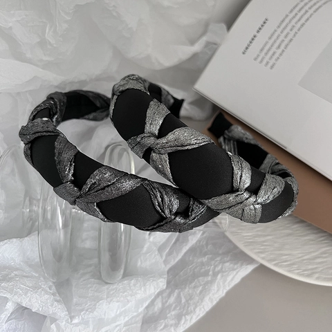 Retro High Cranium Spons Stirnband Metallic Satijn Gevlochten Gedraaide Haarband Antislip Haarrand Mode Voor Vrouwen