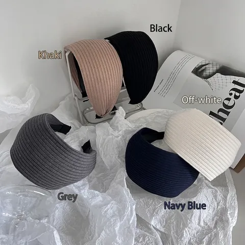 Women Retro Wide Ribbed Knit Headband Fashion High Skull Top Elastic Hair Hoop Minimalist Solid Color Fabric Hair Accessories