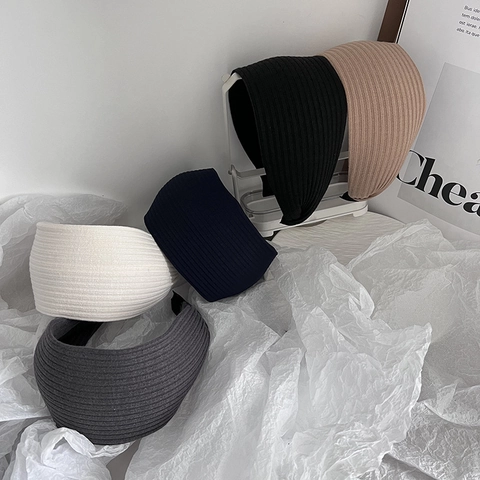 Women Retro Wide Ribbed Knit Headband Fashion High Skull Top Elastic Hair Hoop Minimalist Solid Color Fabric Hair Accessories