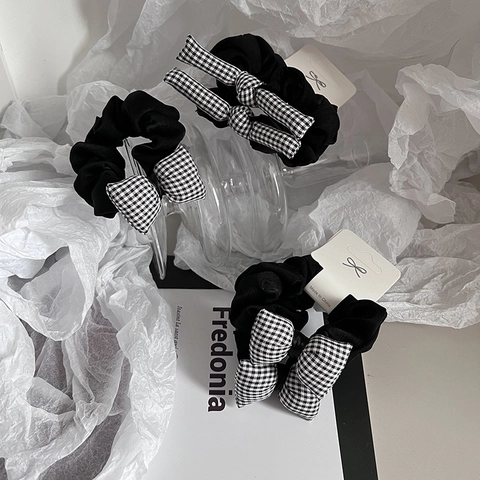 Elastici per Capelli in Tessuto con Fiocco a Farfalla Stile Coreano Bianco e Nero a Quadri Eleganti Donna Accessori
