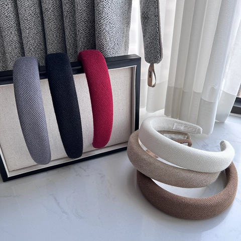 Winter Knitted Wool Blend Puffy Headband Solid Color High Top Thickened Sponge Hair Band For Women Fashion Hair Accessories