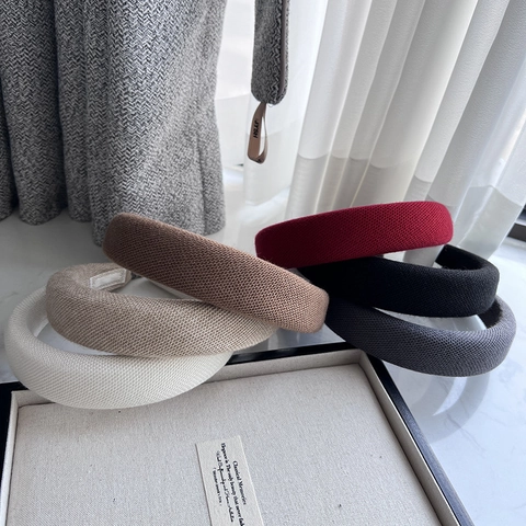 Winter Knitted Wool Blend Puffy Headband Solid Color High Top Thickened Sponge Hair Band For Women Fashion Hair Accessories