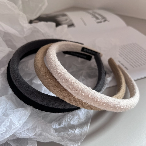 Korean Style Bouclé Padded Headband For Women Minimalist Solid Color High Skull Top Hair Accessories Elegant Headwear