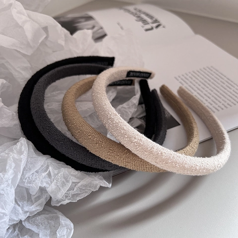 Korean Style Bouclé Padded Headband For Women Minimalist Solid Color High Skull Top Hair Accessories Elegant Headwear