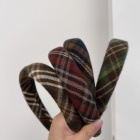 Serre-tête Rembourré à Carreaux Vintage pour Femmes Style Preppy Britannique Bandeau en Tissu Épais Épingle à Cheveux Rétro Accessoires Cheveux