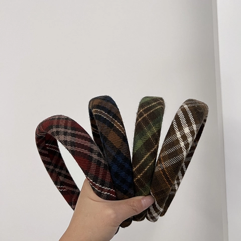 Serre-tête Rembourré à Carreaux Vintage pour Femmes Style Preppy Britannique Bandeau en Tissu Épais Épingle à Cheveux Rétro Accessoires Cheveux