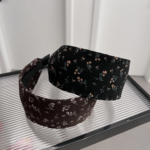 Diadema de Mujer Coreana Dulce Floral de Ala Ancha Tela Patrón de Flores Aro para el Cabello Vintage Moda Accesorios Diarios