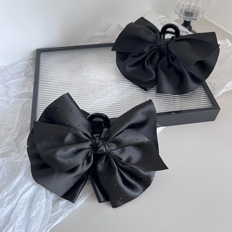 Molletta per Capelli con Fiocco in Raso Nero Grande Fiocco Clip Squalo Elegante Copricapo in Stile Coreano per Donna Accessorio Quotidiano
